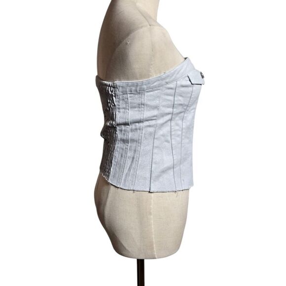 Zara Women's Gray Button-Up Denim Tube Top - Picture 2 of 6